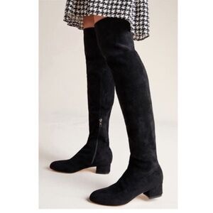 Anthropologie Black Suede Over-The-Knee Boots 1.5” Block Heel Sz 6 Witchy Office